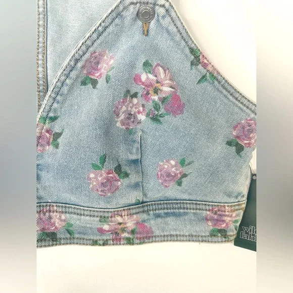 NWT Wild Fable Floral Blue/Pink Denim Crop Top Size XL - Picture 2 of 12